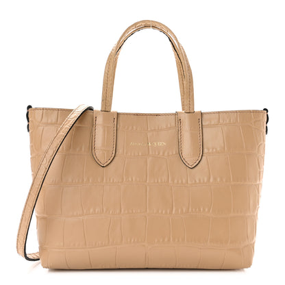 Alexander McQueen Calfskin Crocodile Embossed Mini Shopper Tote Beige 1 of 9