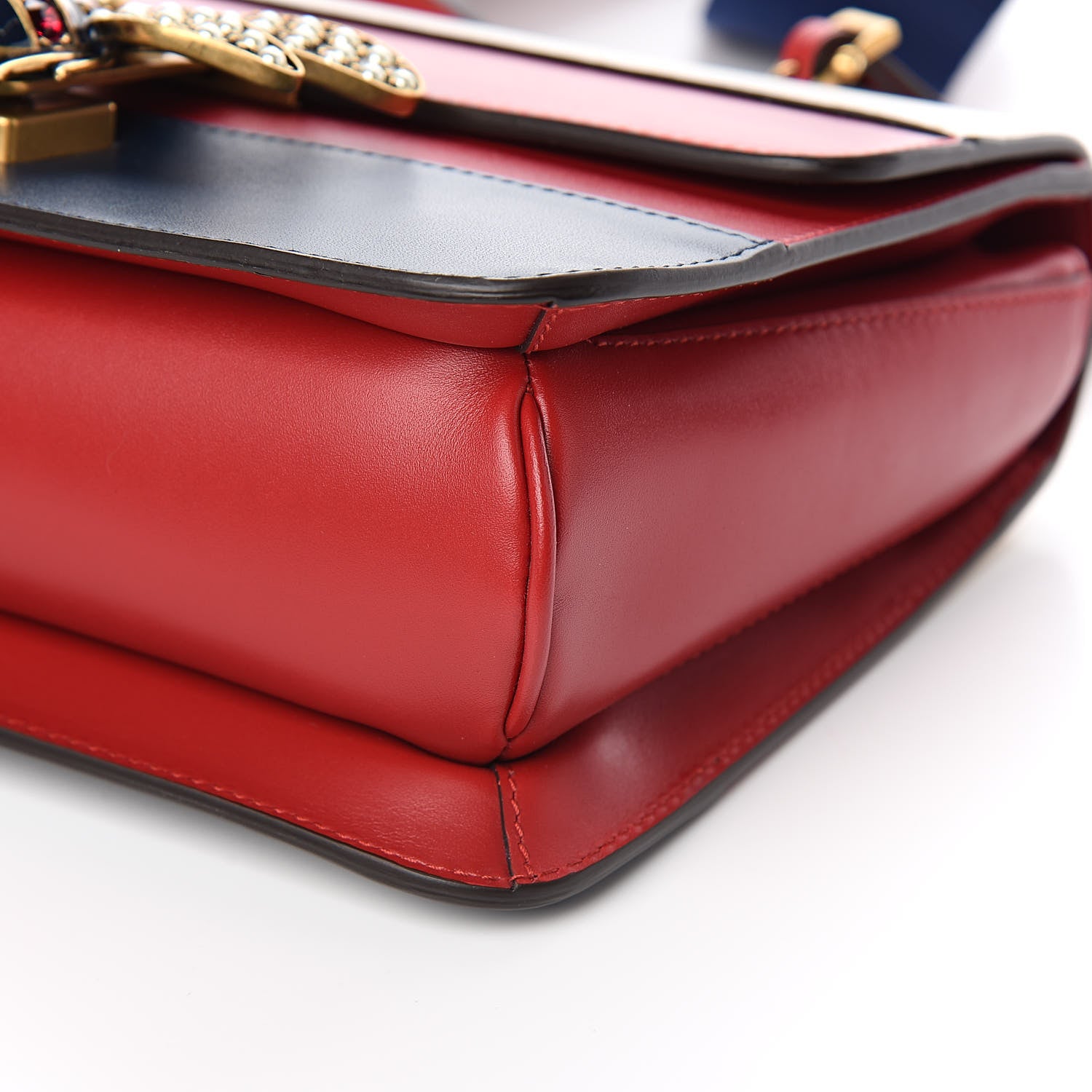 Gucci Calfskin Sylvie Web Queen Margaret Shoulder Bag Blue Agata Hibiscus Red Mystic White 9 of 10
