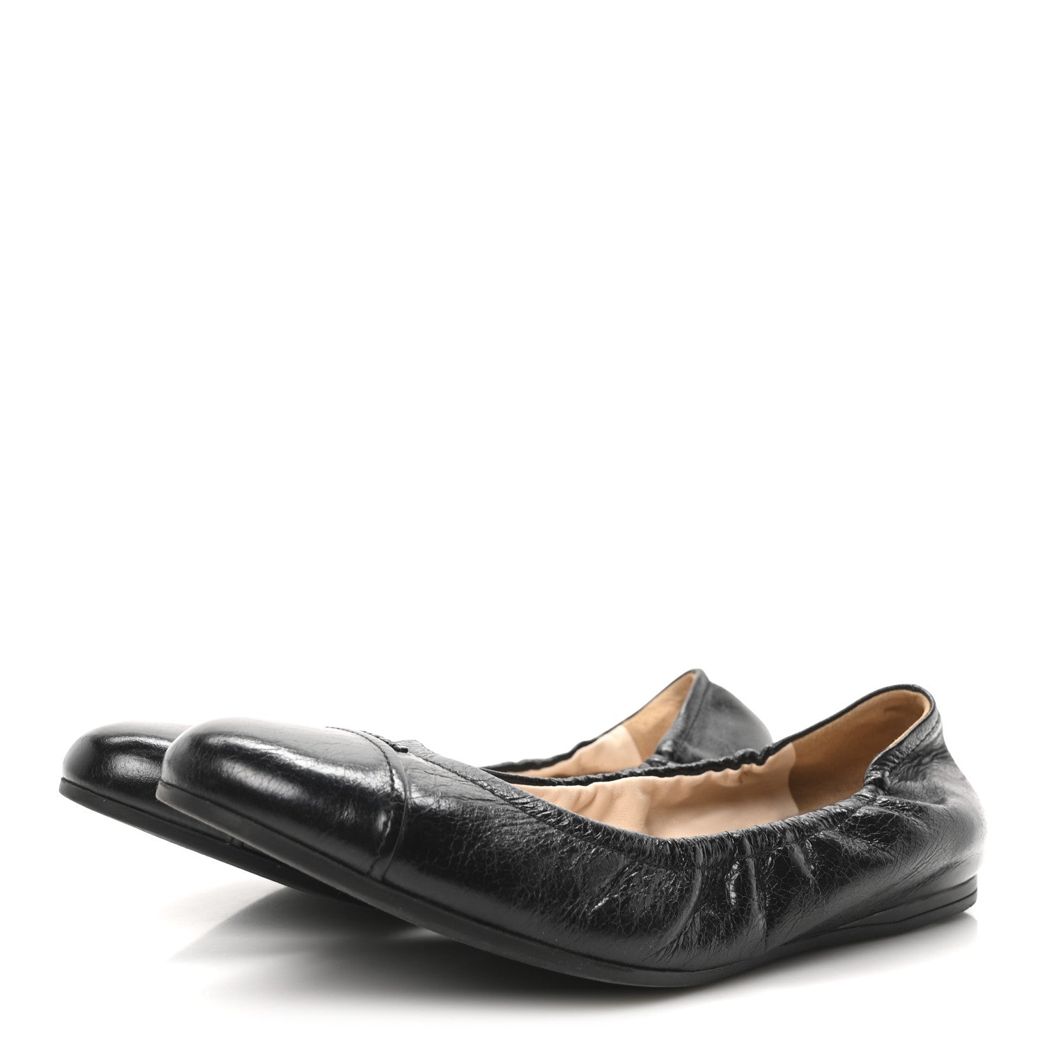 Prada Vitello Shine Cap Toe Logo Ballet Flats 37 Black 4 of 8