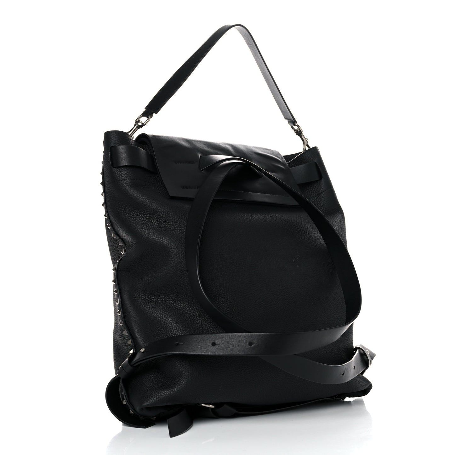 Grained Calfskin Rockstud Backpack Black