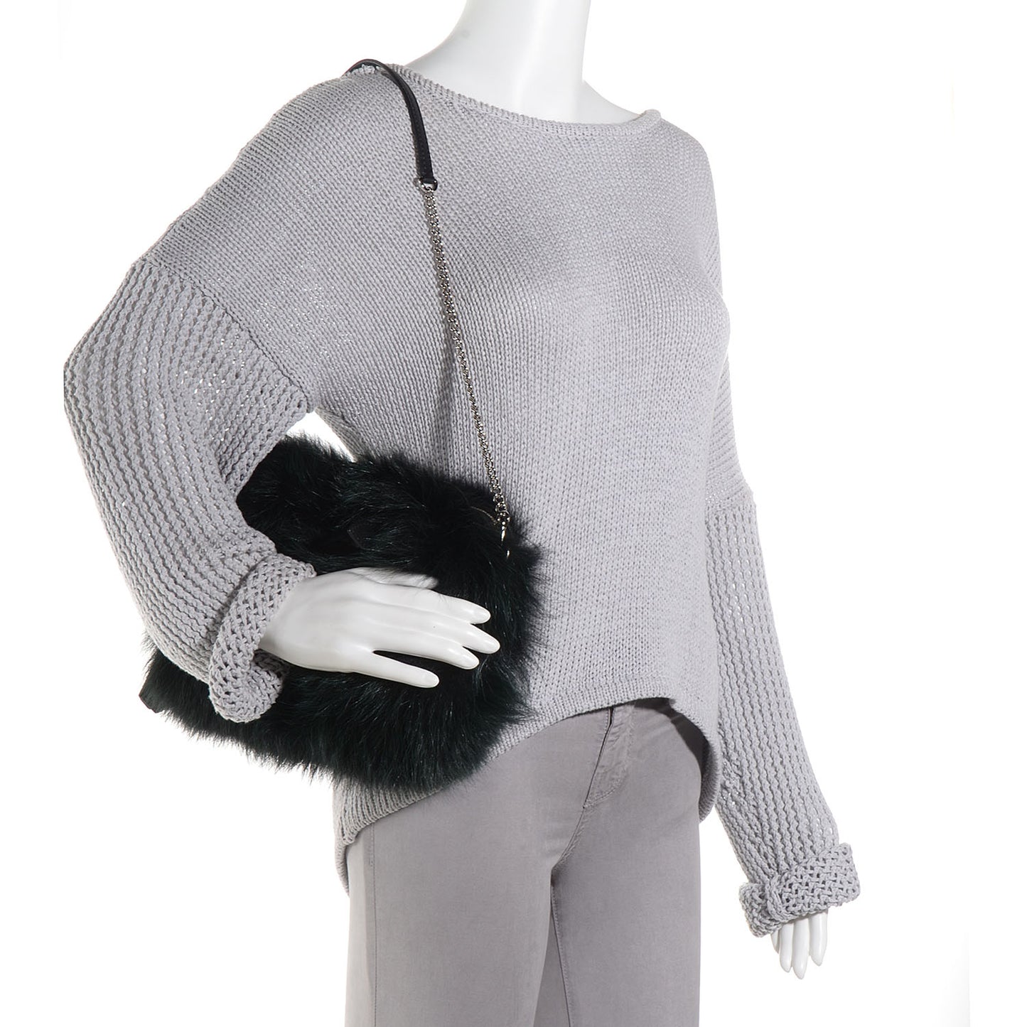 Fox Fur Lambskin Pochette Chaine Renard Vert Fonce