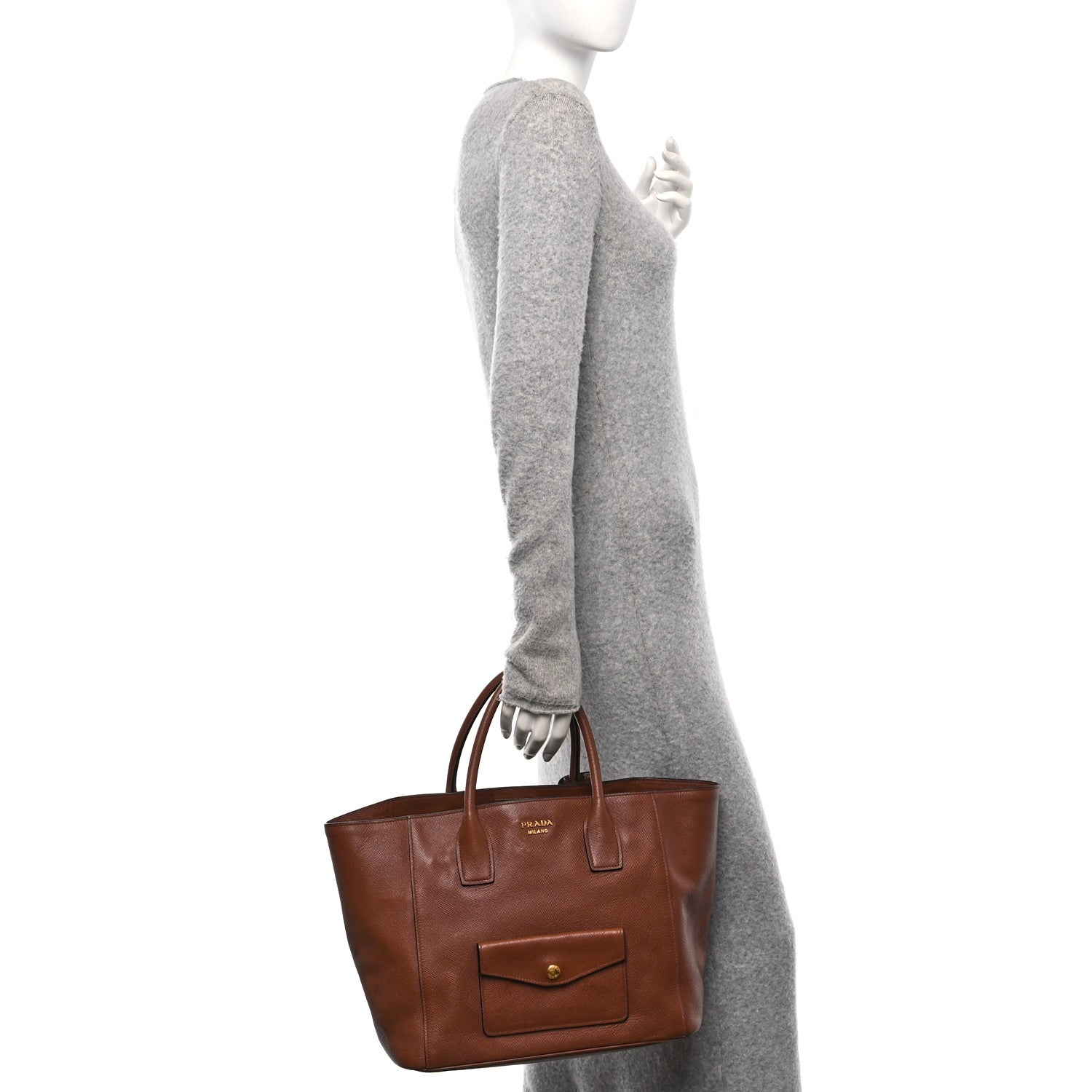 Prada Saffiano Cuir Front Pocket Tote Palissandro 2 of 9