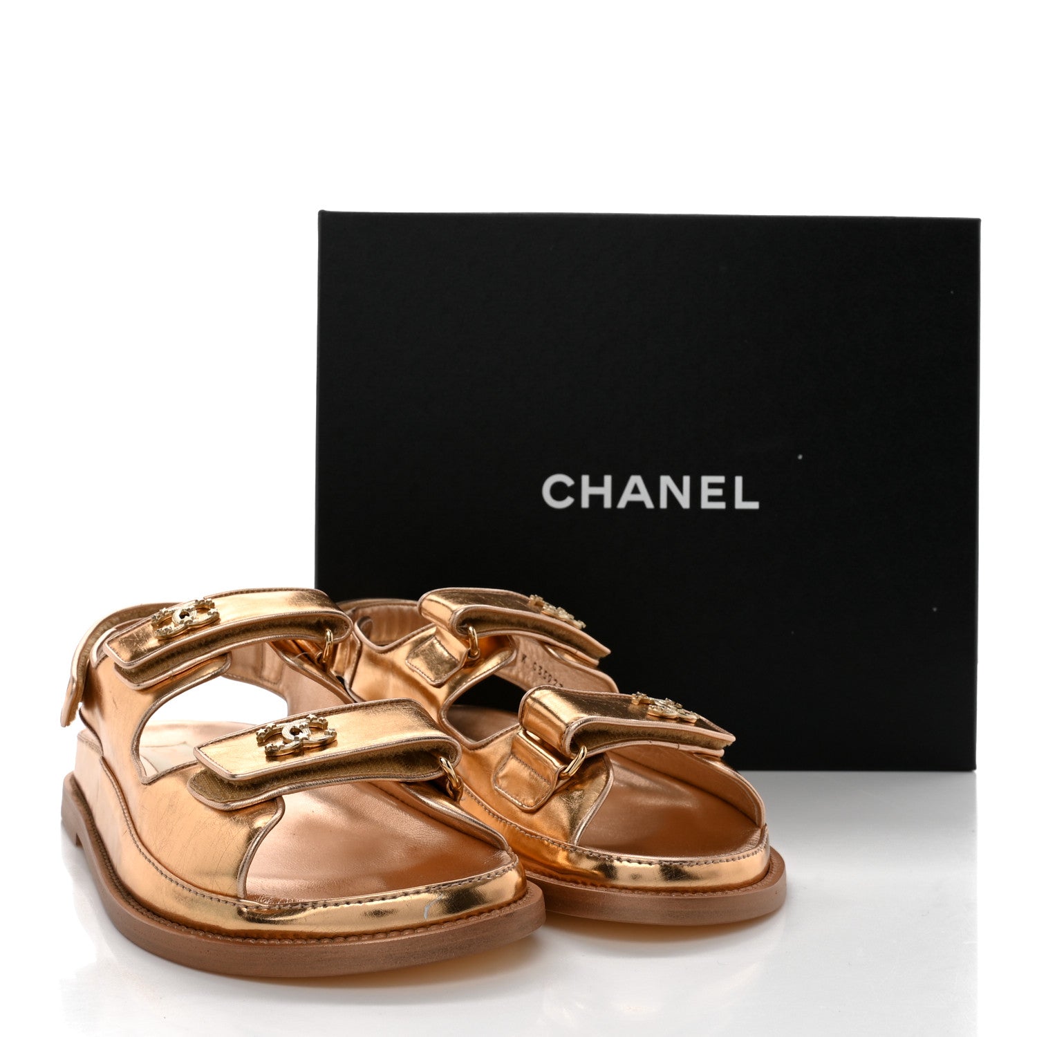 Chanel Metallic Laminated Calfskin Velcro Dad Sandals 38 Golden 12 of 12