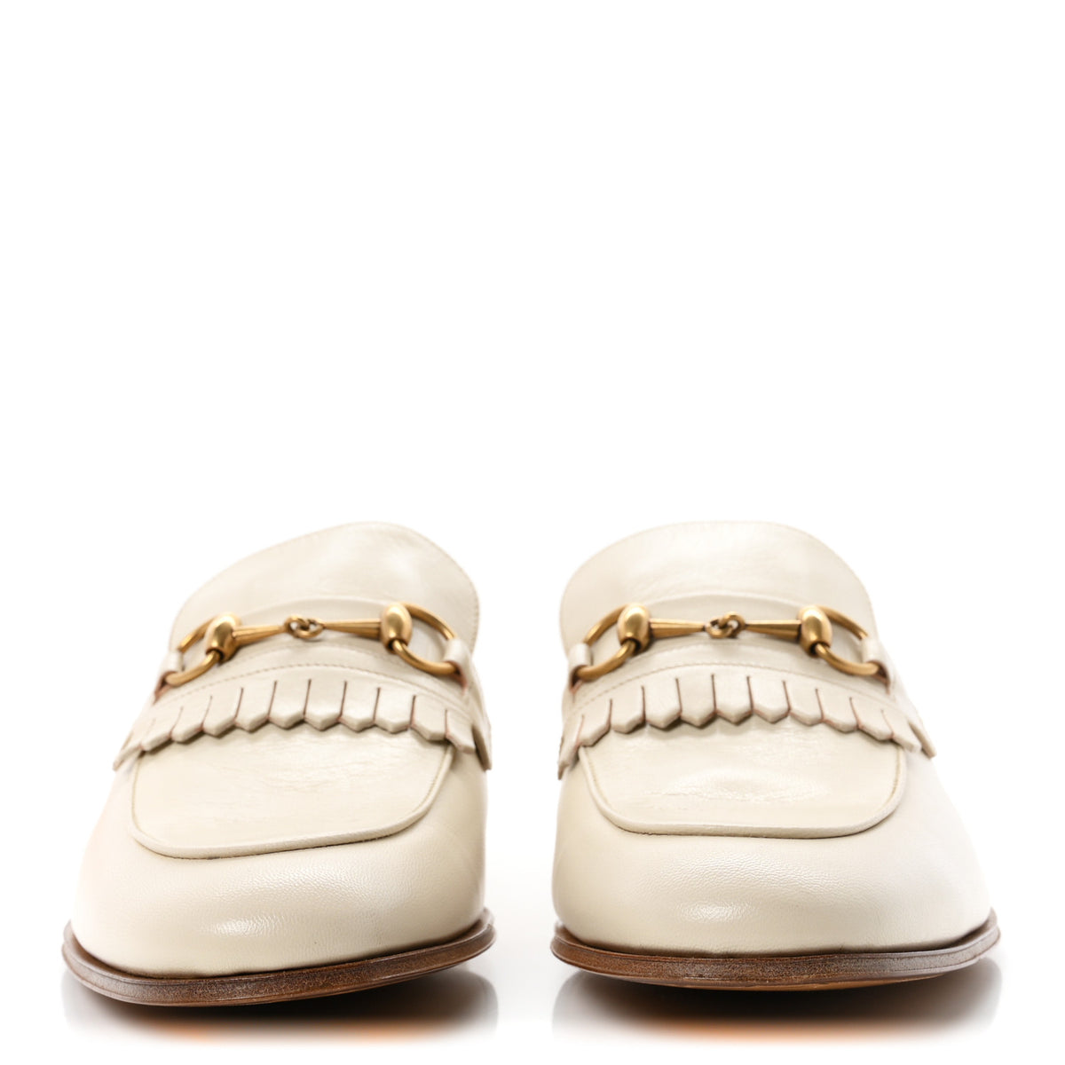 Gucci Calfskin Horsebit Fringe Mens Jordaan Loafers 10.5 Ivory 3 of 9