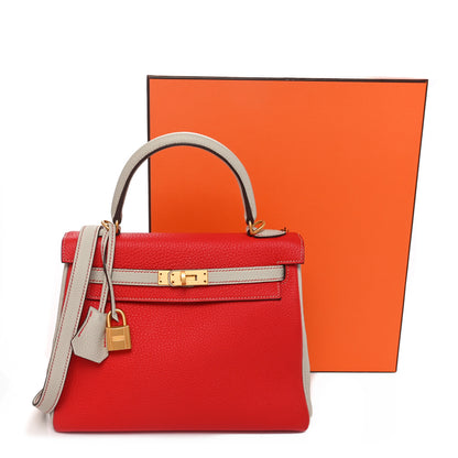 Hermes Togo Horseshoe Kelly Retourne 25 Rouge De Coeur Beton 11 of 11