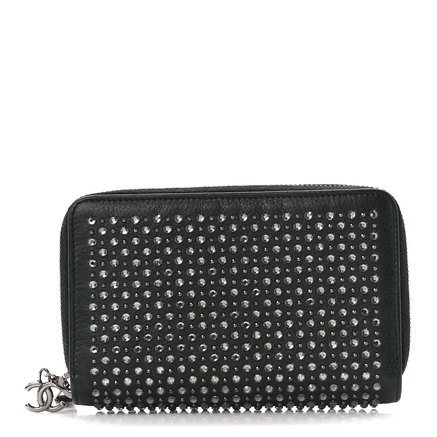 Chanel Lambskin Quilted Crystal Medium Gusset Double Zip Around Wallet Black 1 of 11