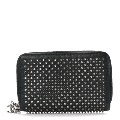 Chanel Lambskin Quilted Crystal Medium Gusset Double Zip Around Wallet Black 1 of 11