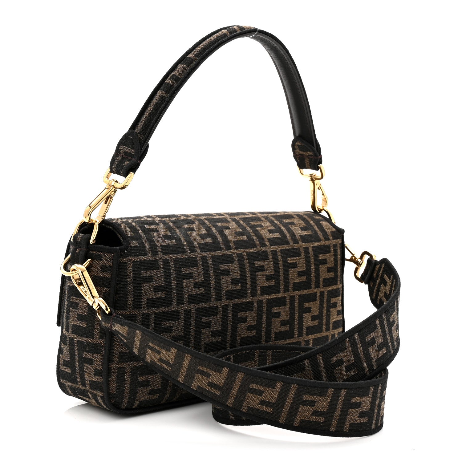 Fendi Fabric Jacquard FF 1974 Medium Baguette Tobacco Moro Black 3 of 10