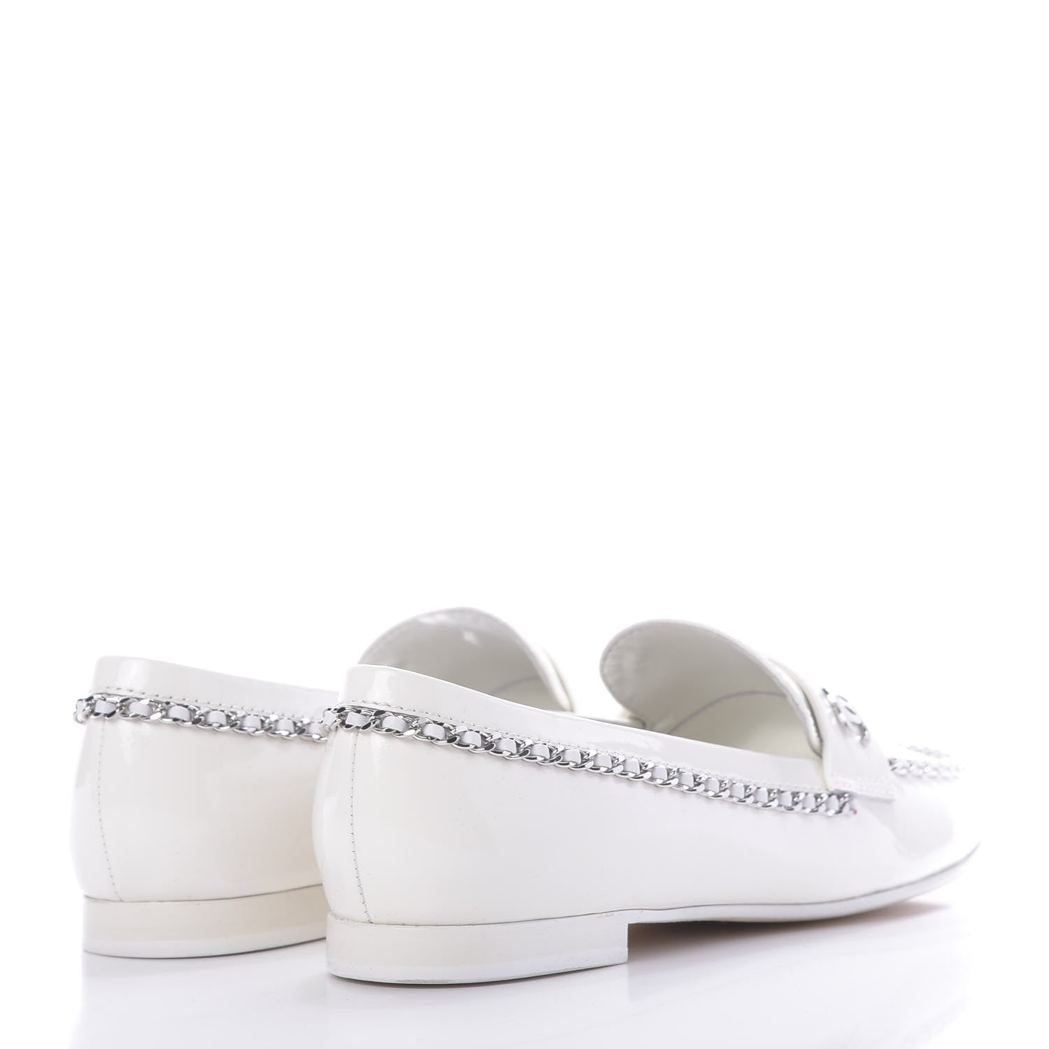 Chanel Patent Calfskin CC Chain Mocassin Loafers 37 White 4 of 10