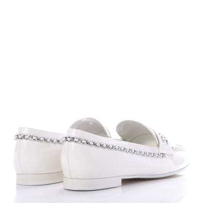 Chanel Patent Calfskin CC Chain Mocassin Loafers 37 White 4 of 10