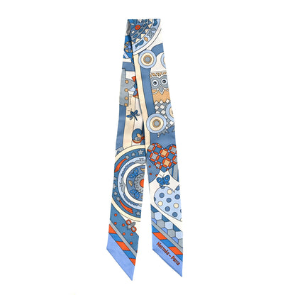 Hermes Silk Les Murmures De La Foret Twilly Bleu Jean Orange 2 of 4