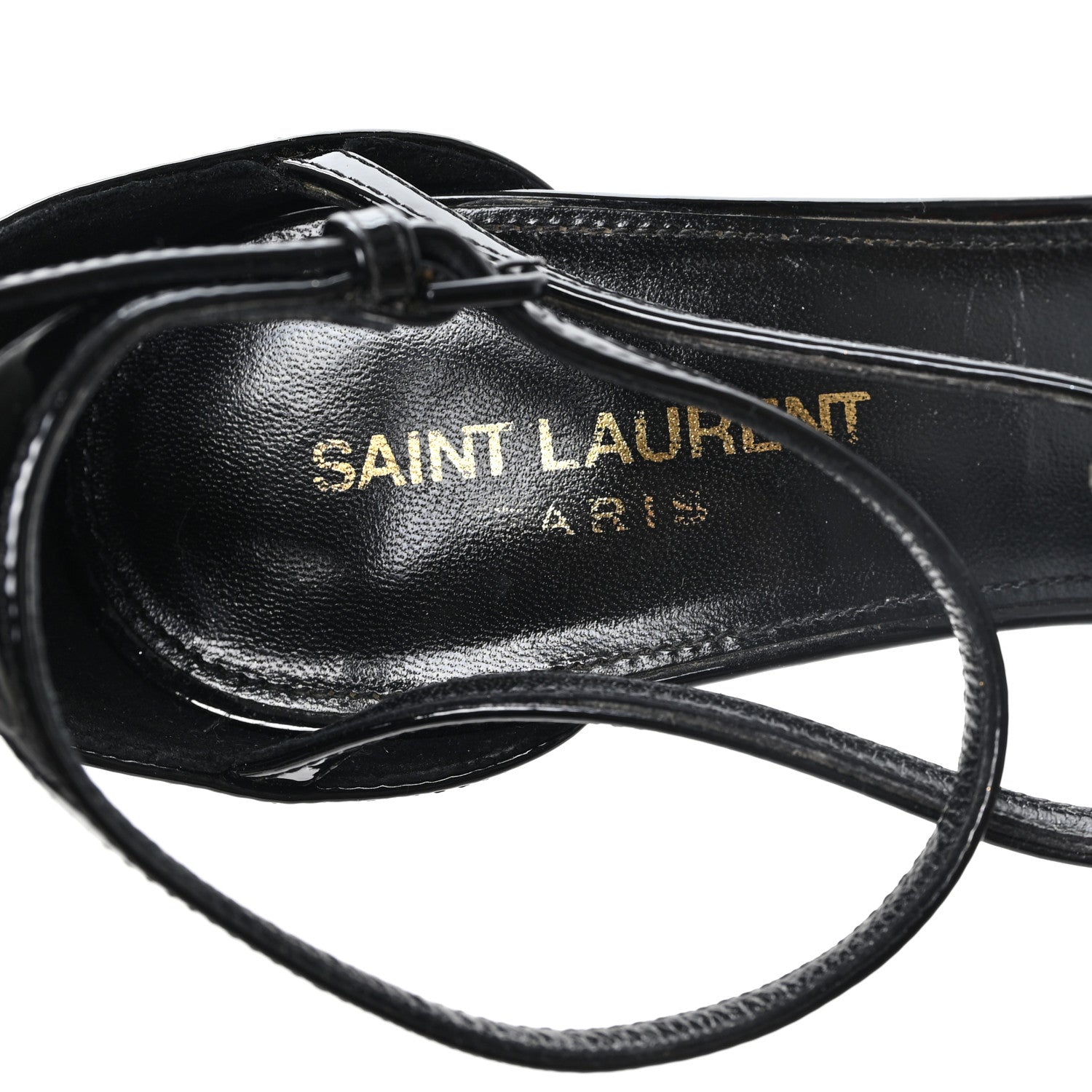 Saint Laurent Patent Cassandra 100 Ankle Strap Sandals 38.5 Black 8 of 11