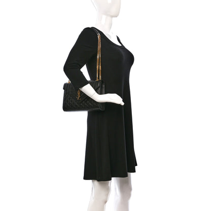 Saint Laurent Grain De Poudre Textured Mixed Matelasse Triquilt Medium Monogram Satchel Black 2 of 8