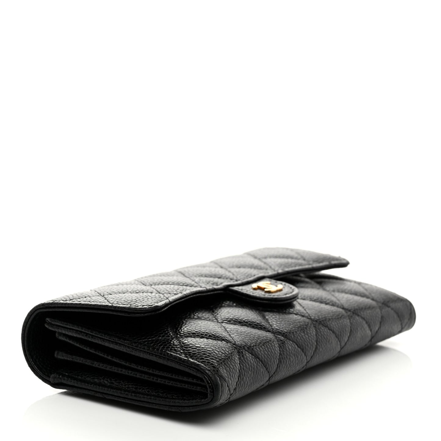 Caviar Quilted Large Gusset Flap Wallet Black
