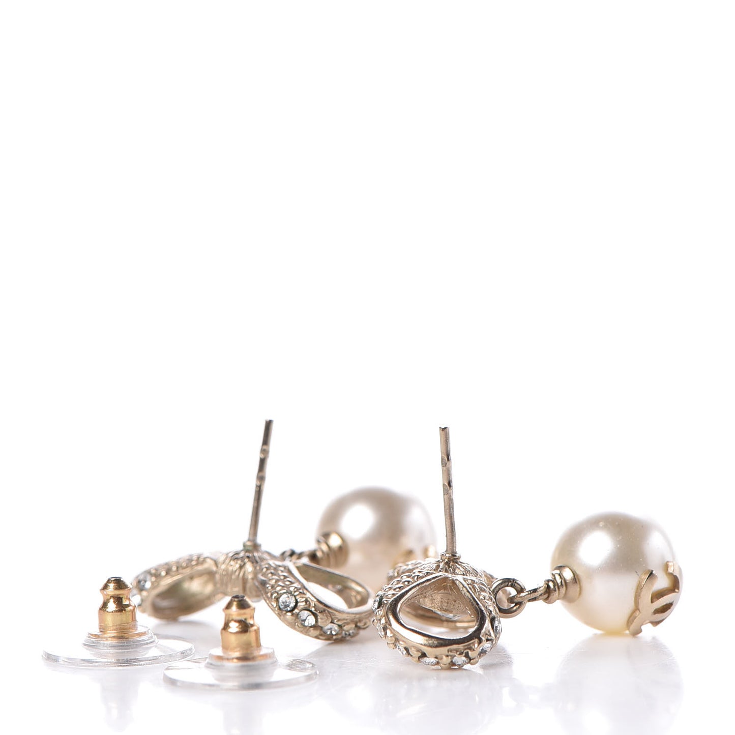 Crystal Pearl CC Bow Drop Earrings Gold