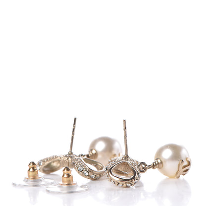Chanel Crystal Pearl CC Bow Drop Earrings Gold 3 of 3