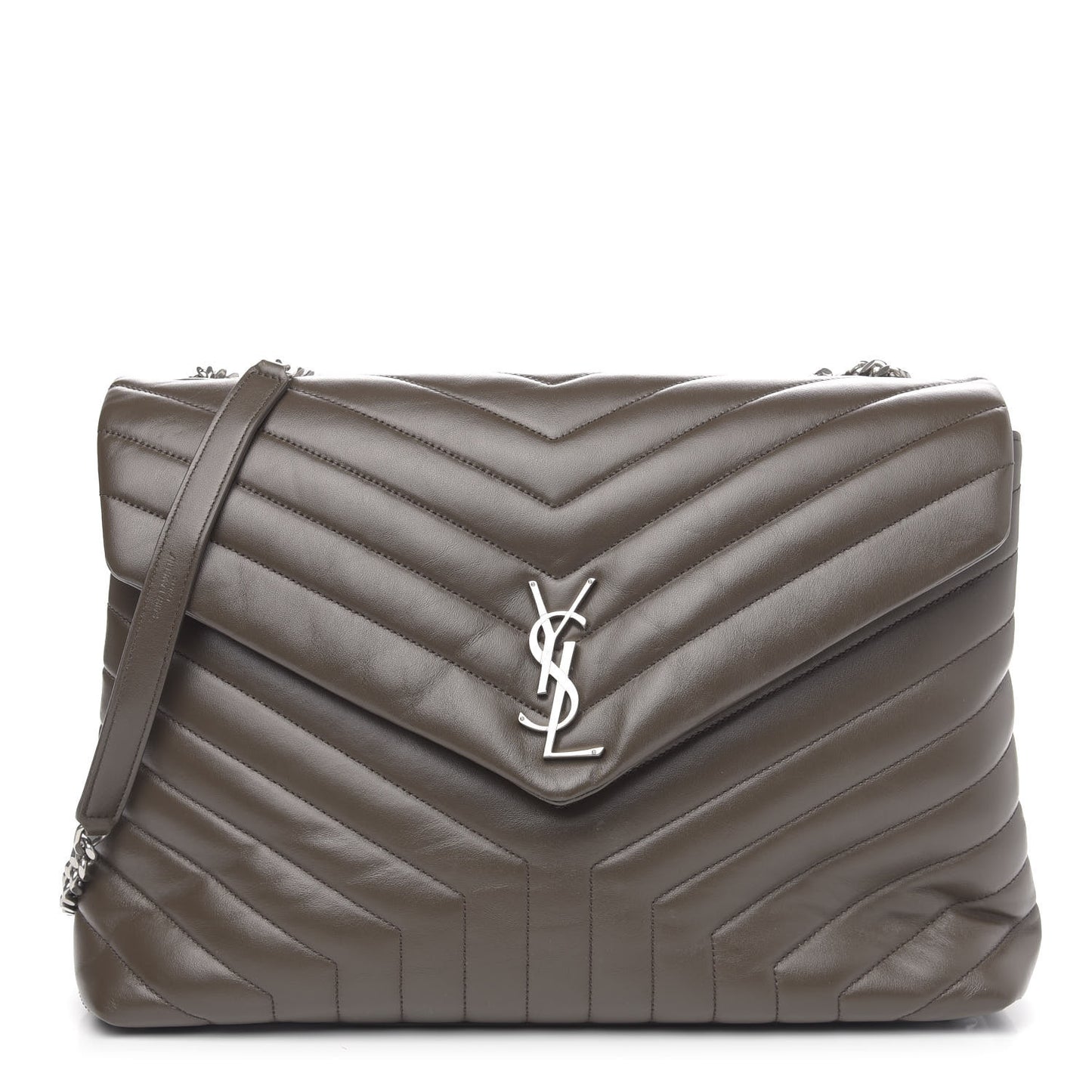 Calfskin Y Quilted Monogram Large Loulou Chain Satchel Kaki Fonce