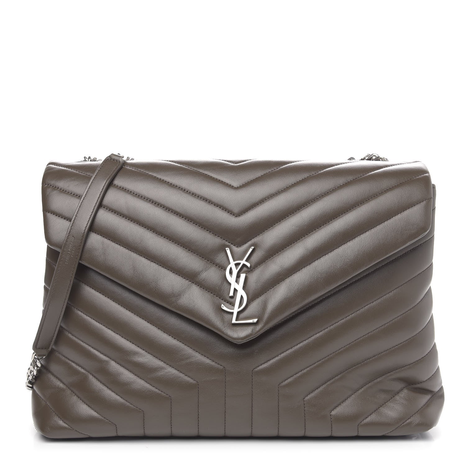 Saint Laurent Calfskin Y Quilted Monogram Large Loulou Chain Satchel Kaki Fonce 1 of 14