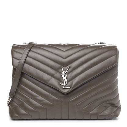 Saint Laurent Calfskin Y Quilted Monogram Large Loulou Chain Satchel Kaki Fonce 1 of 14