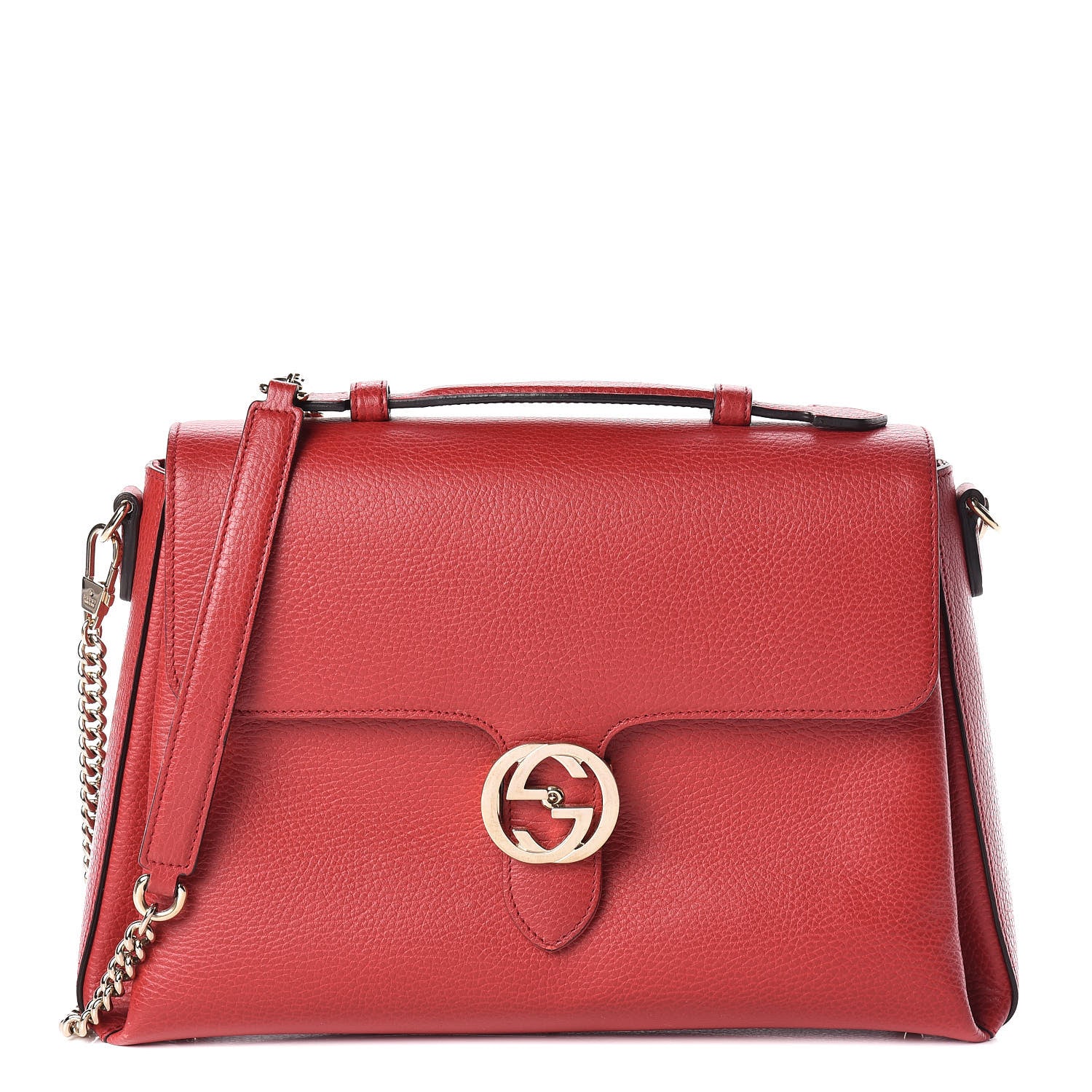 Gucci Dollar Calfskin Medium Interlocking G Top Handle Shoulder Bag Red 1 of 12