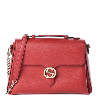Gucci Dollar Calfskin Medium Interlocking G Top Handle Shoulder Bag Red 1 of 12