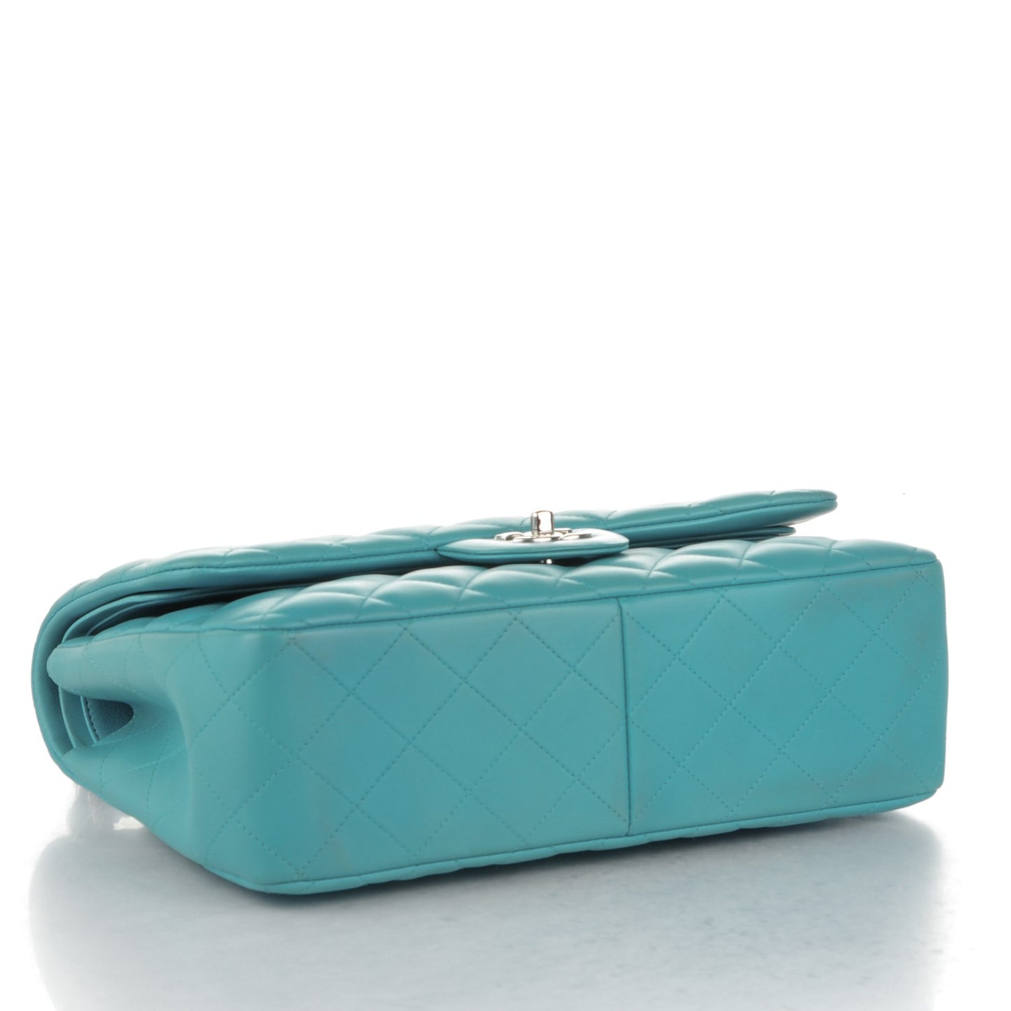 Lambskin Quilted Jumbo Double Flap Turquoise