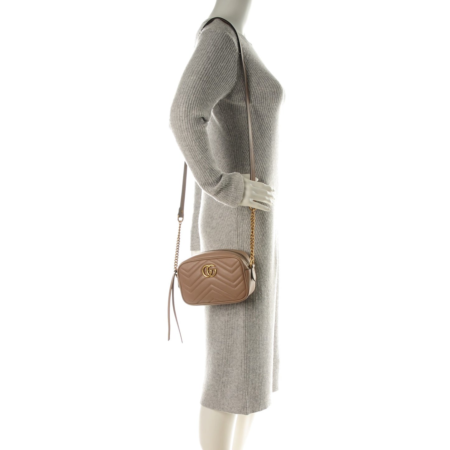 Calfskin Matelasse Mini GG Marmont Chain Shoulder Bag Nude