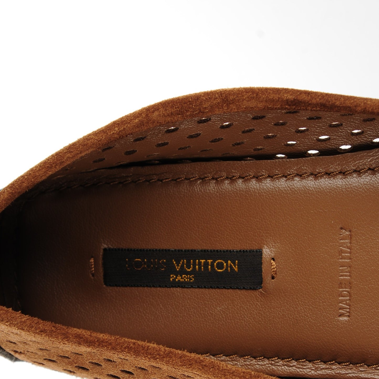 Suede Perforated Oxford Ballerina Flats 37 Cognac