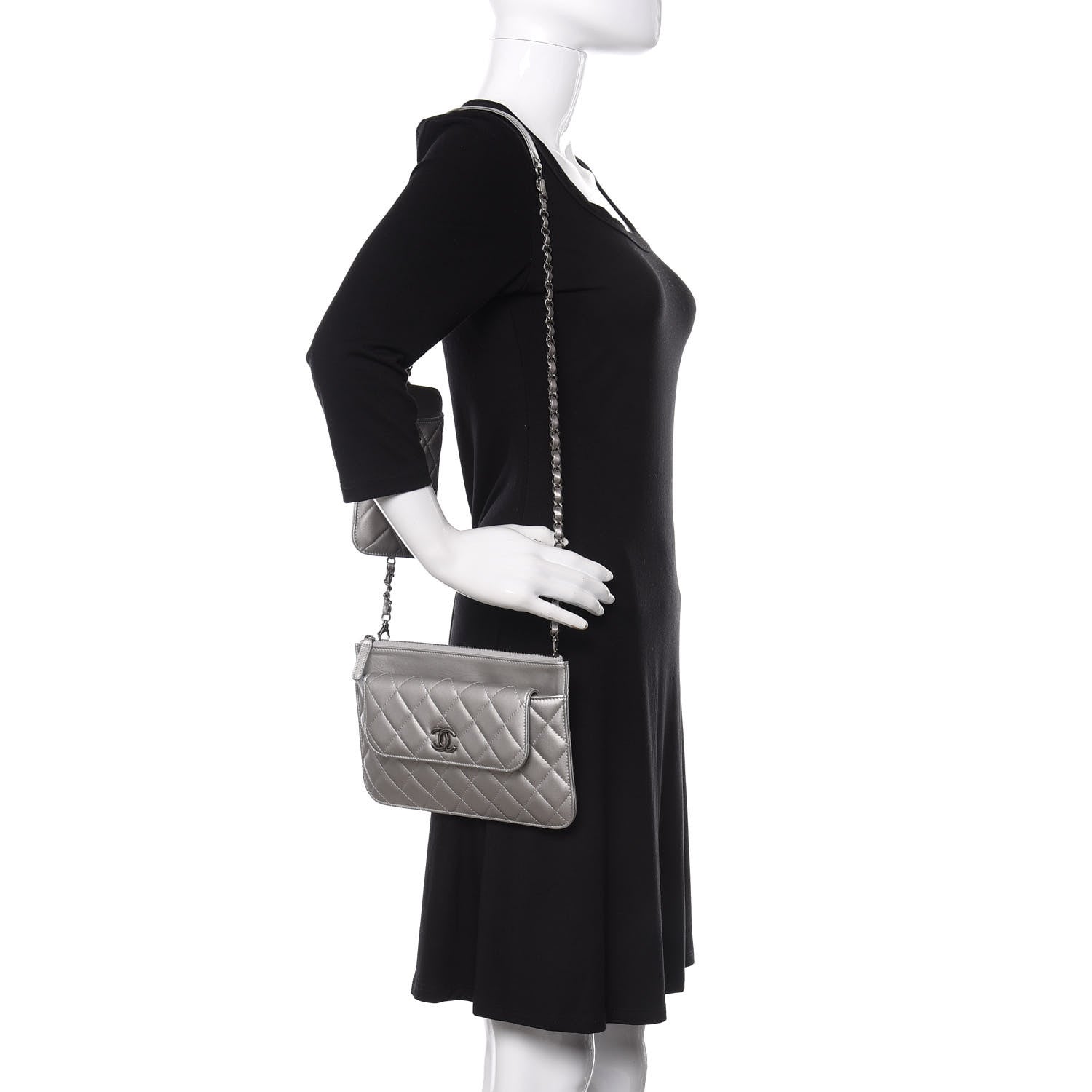 Chanel Metallic Lambskin Quilted Clutch With Chain Silver 2 of 12