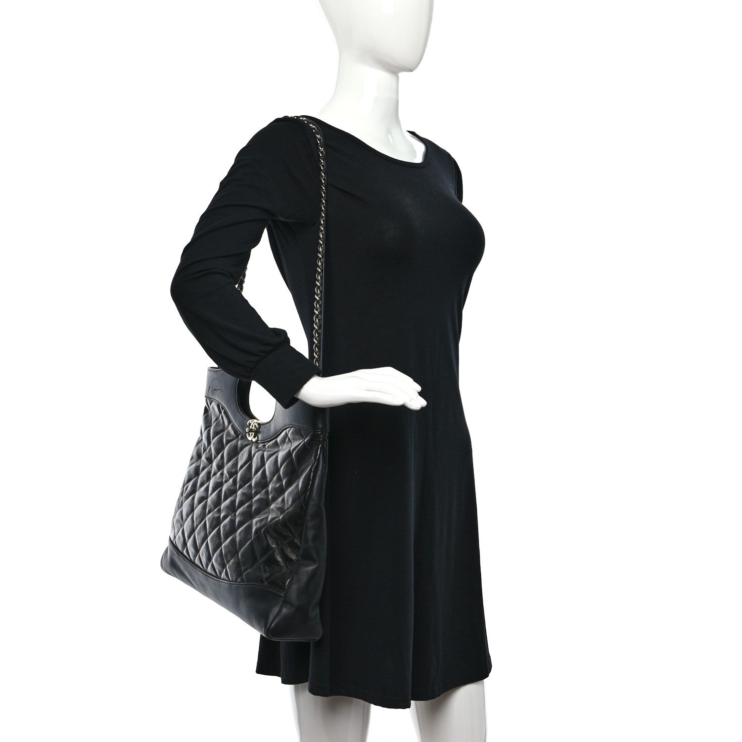 Chanel Shiny Aged Calfskin Quilted Large 31 Shopping Bag Black 2 of 13