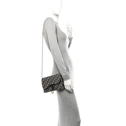 Christian Dior Oblique Saddle Chain Pouch Blue 2 of 12