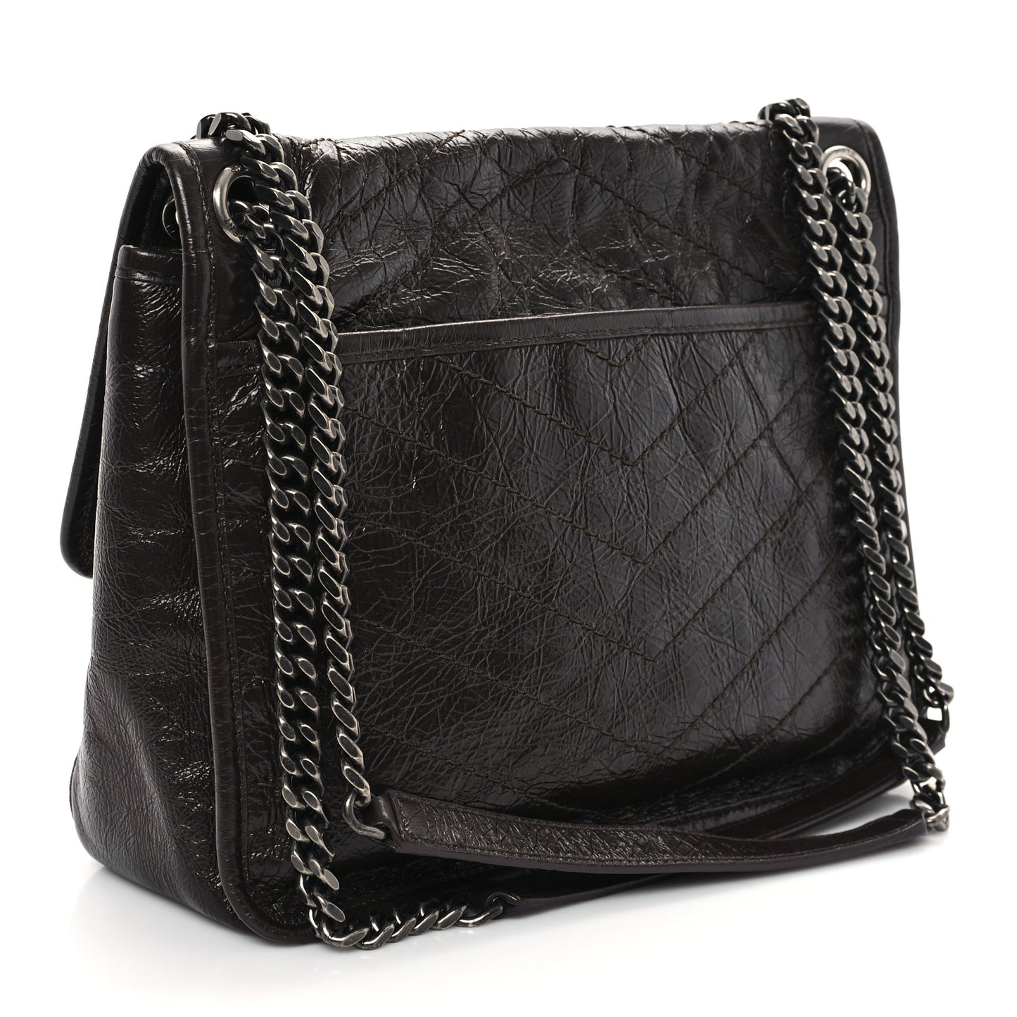 Crinkled Calfskin Matelasse Monogram Medium Niki Chain Satchel Moka