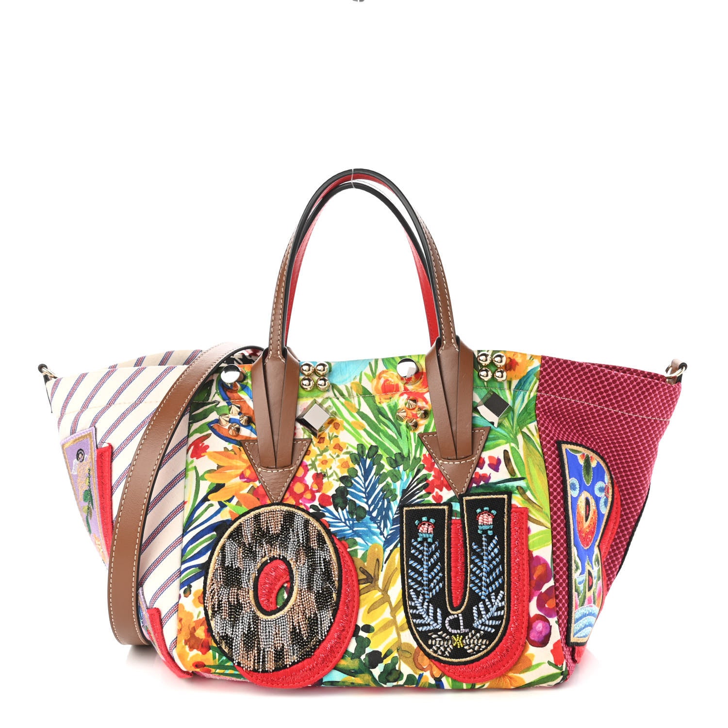 Christian Louboutin Canvas Embroidered Calfskin Caracaba Tote Multicolor 1 of 9