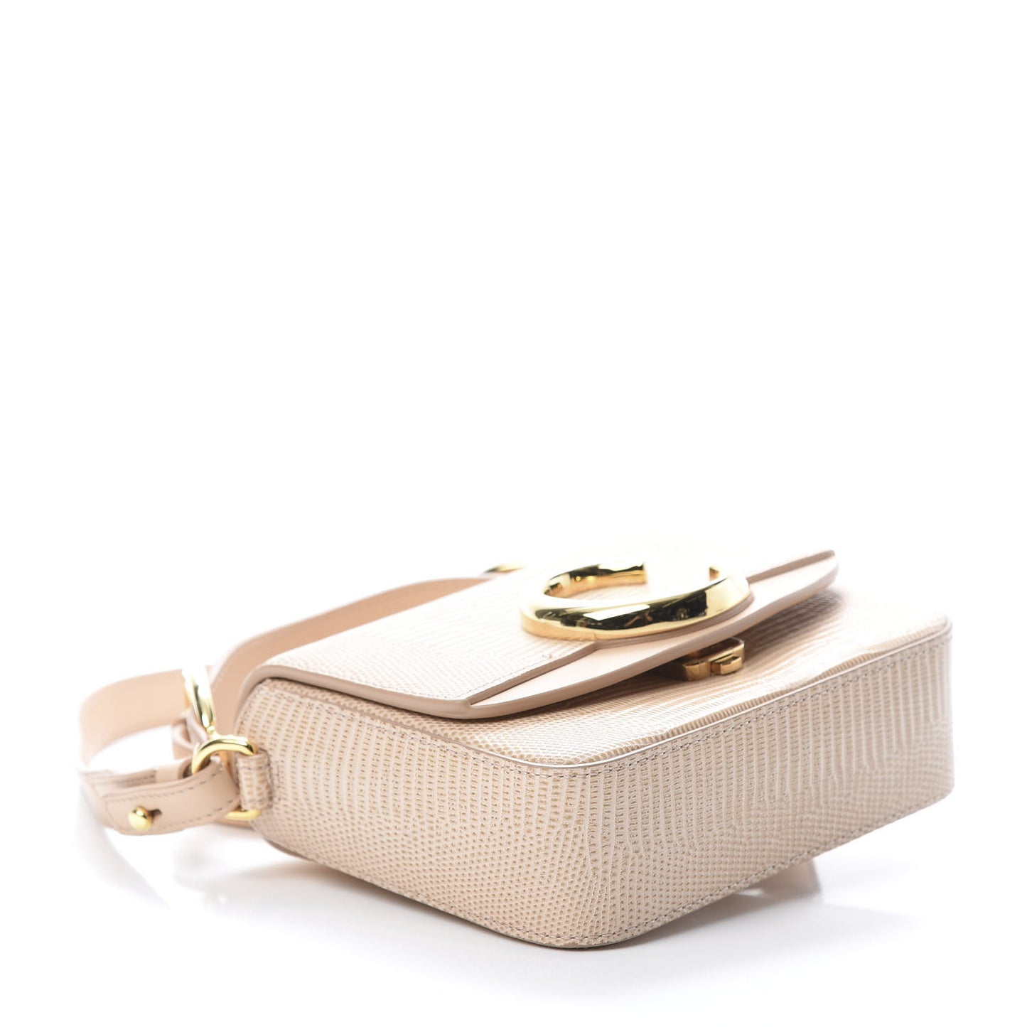 Calfskin Lizard Embossed Mini C Double Carry Biscotti Beige