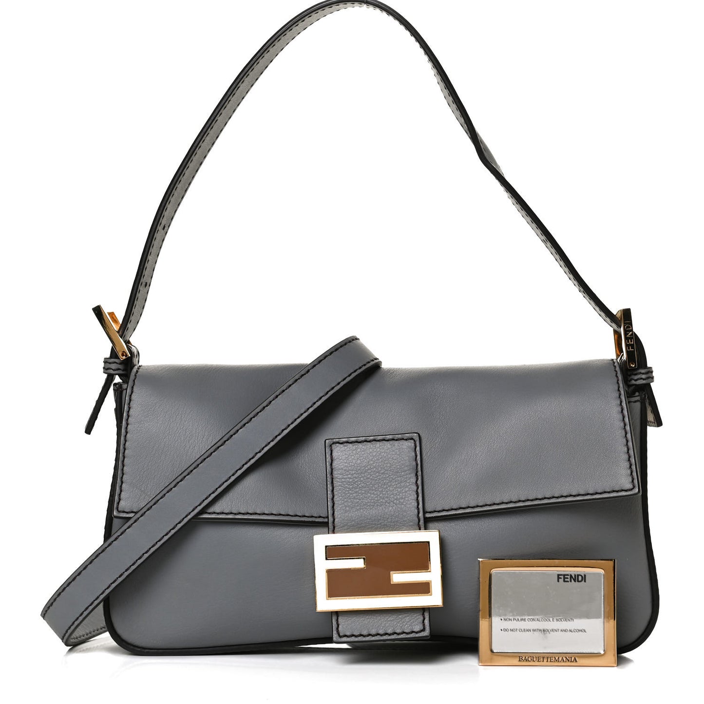Vitello Flamingo Enamel Interchangeable Strap Baguette Grigio Chiaro Latte Tabacco