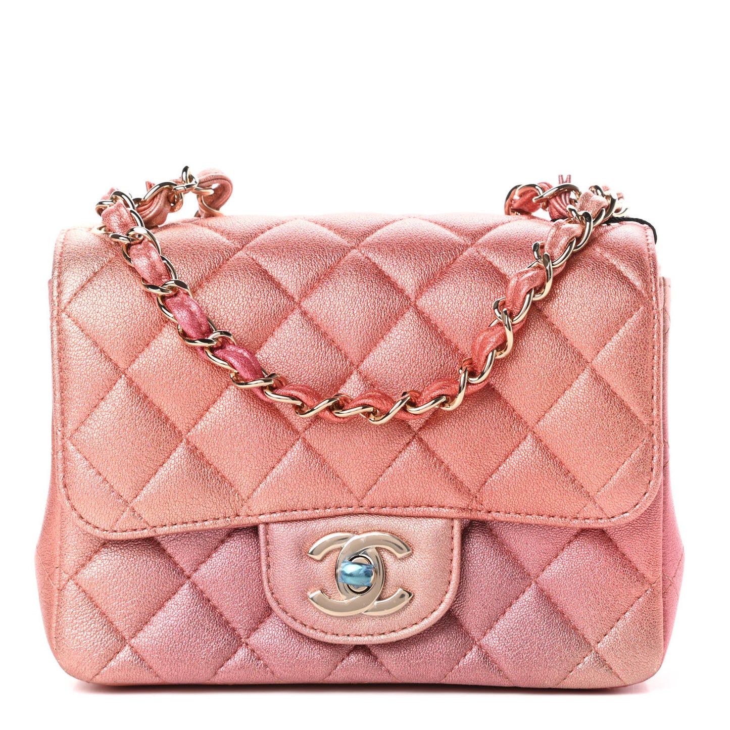 Metallic Lambskin Quilted Ombre Mini Square Flap Pink