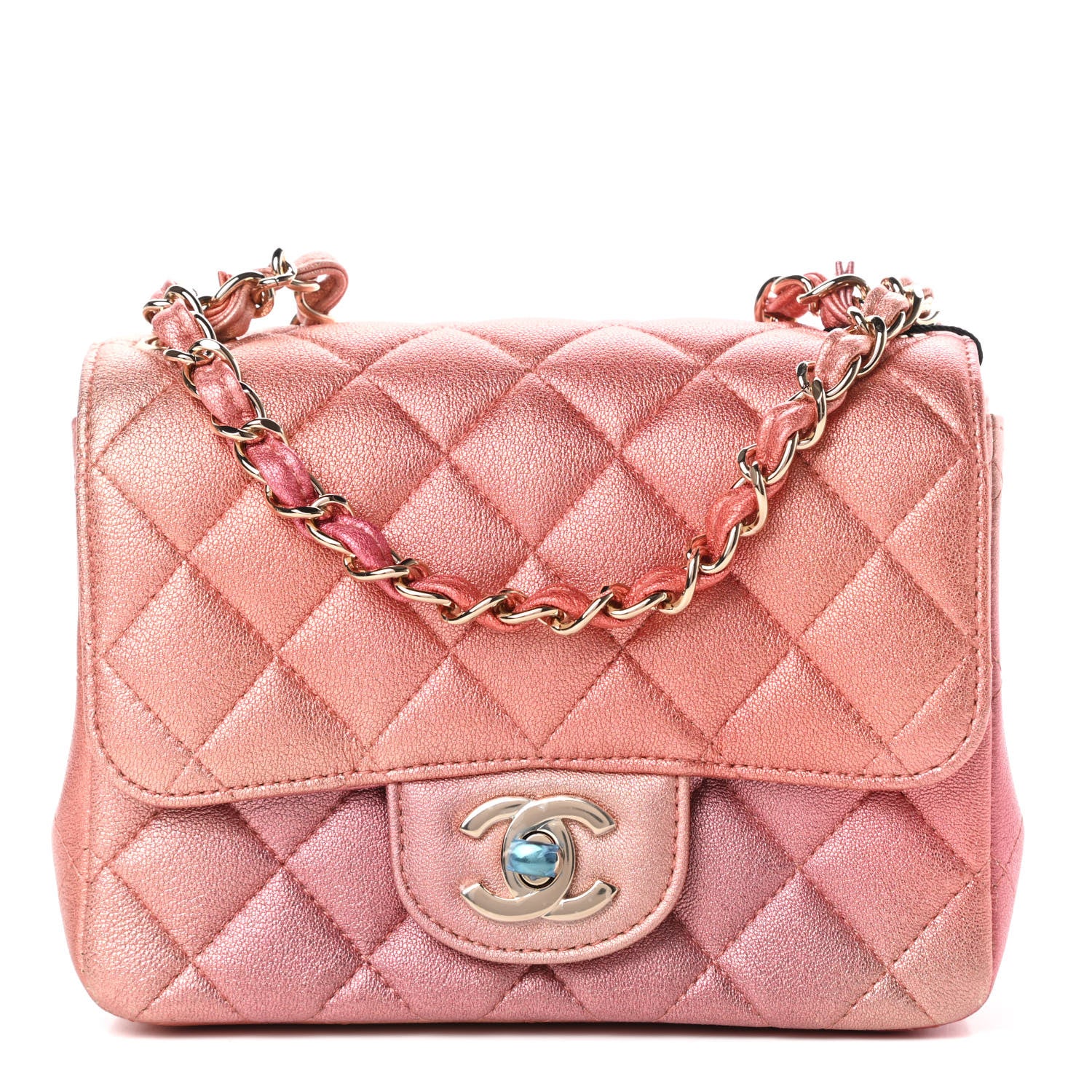 Chanel Metallic Lambskin Quilted Ombre Mini Square Flap Pink 1 of 11