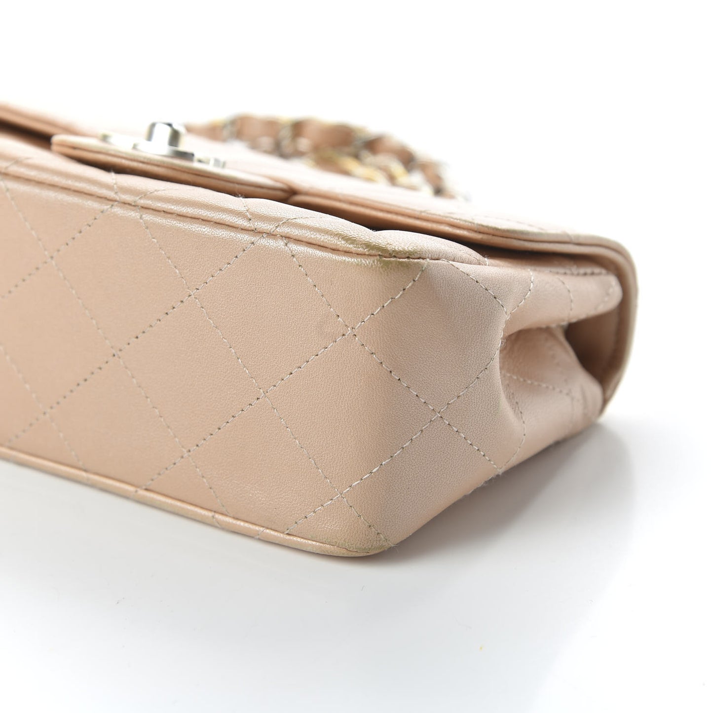 Lambskin Quilted Extra Mini Rectangular Flap Beige