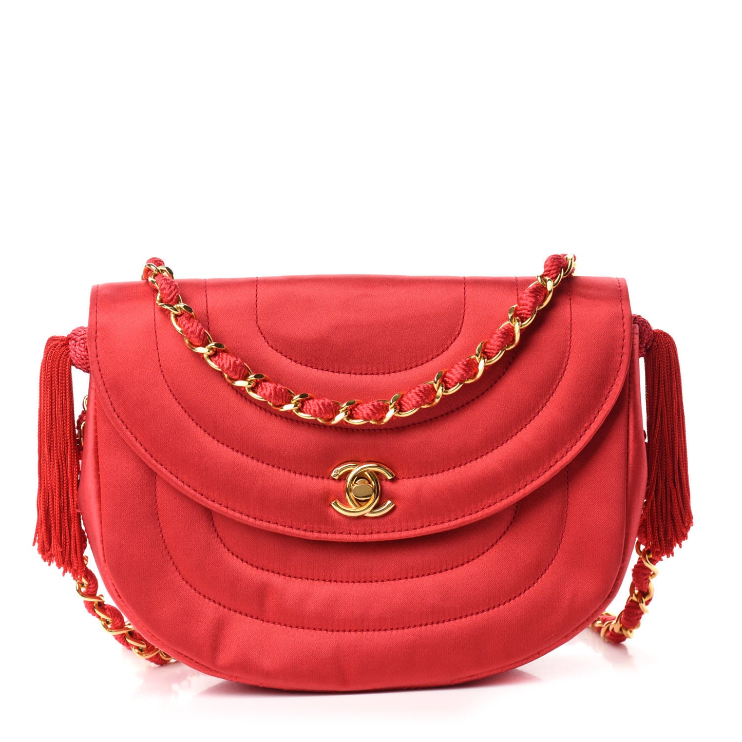 Satin Quilted Flap Shoulder Bag Red