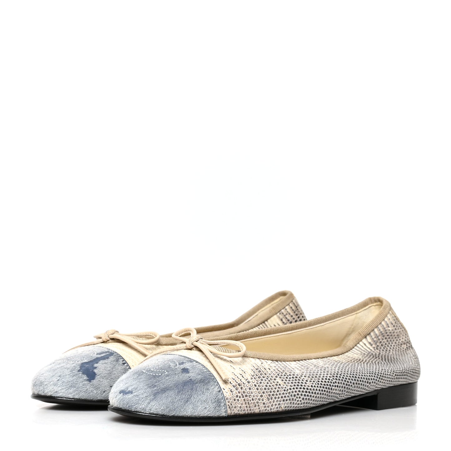 Snakeskin Pony Hair CC Cap Toe Ballerina Flats 39 Blue White