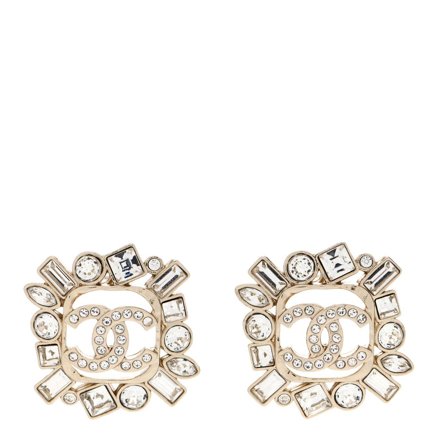 Crystal CC Square Earrings Gold