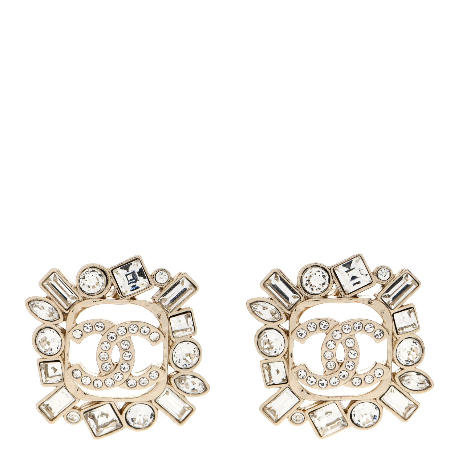 Chanel Crystal CC Square Earrings Gold 1 of 5