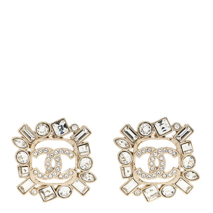 Chanel Crystal CC Square Earrings Gold 1 of 5