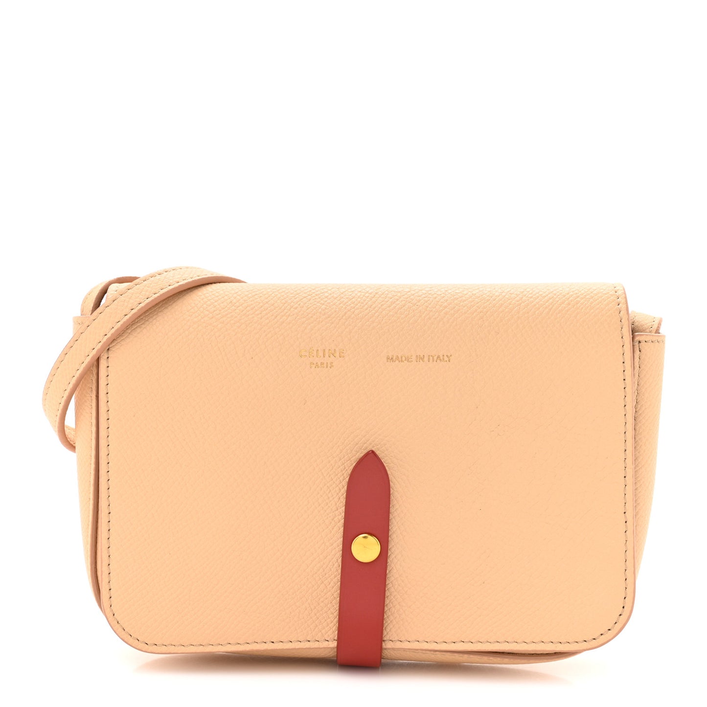 Grained Shiny Calfskin Strap Clutch Light Taupe Red