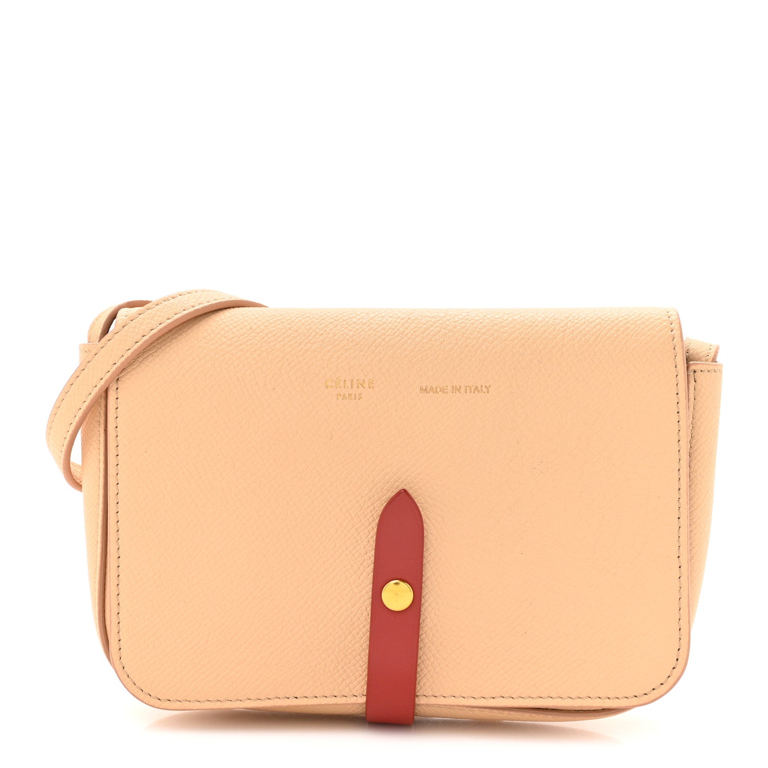 Celine Grained Shiny Calfskin Strap Clutch Light Taupe Red 1 of 10