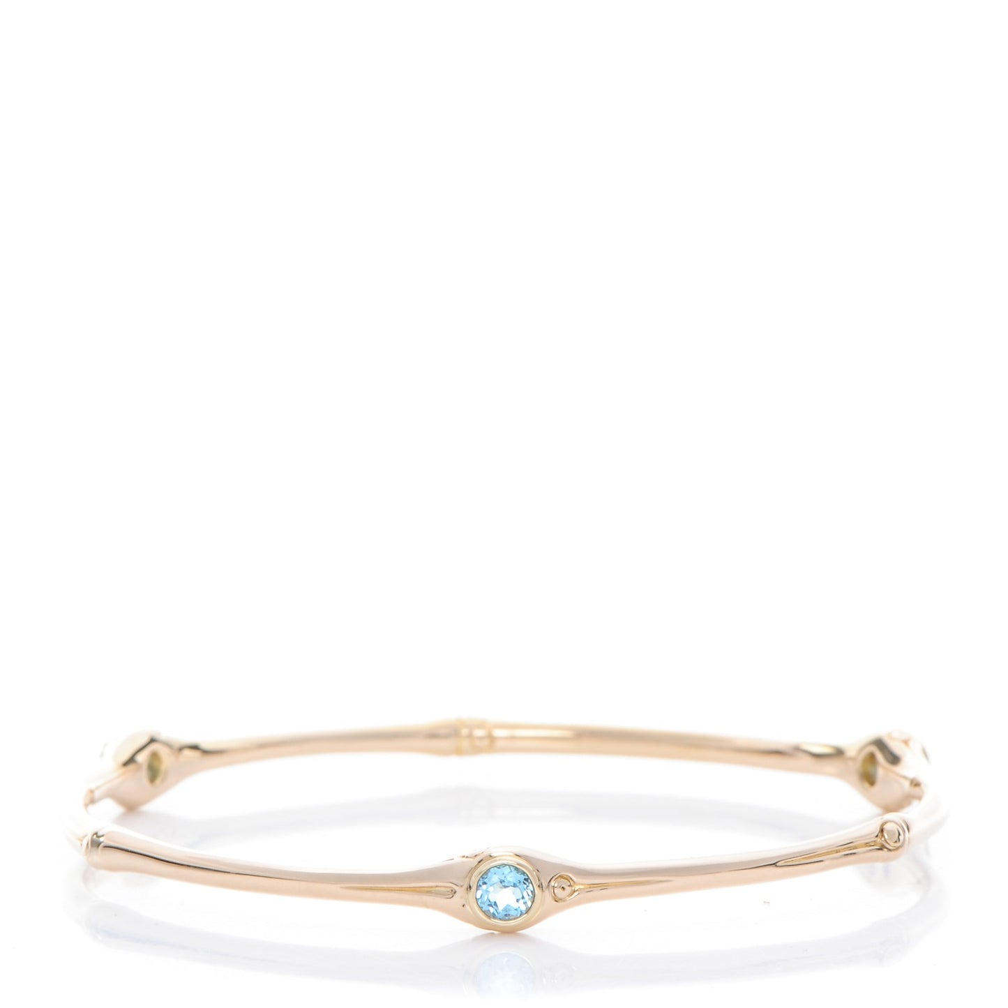 18K Yellow Gold Blue Topaz Slim Bamboo Batu Bangle