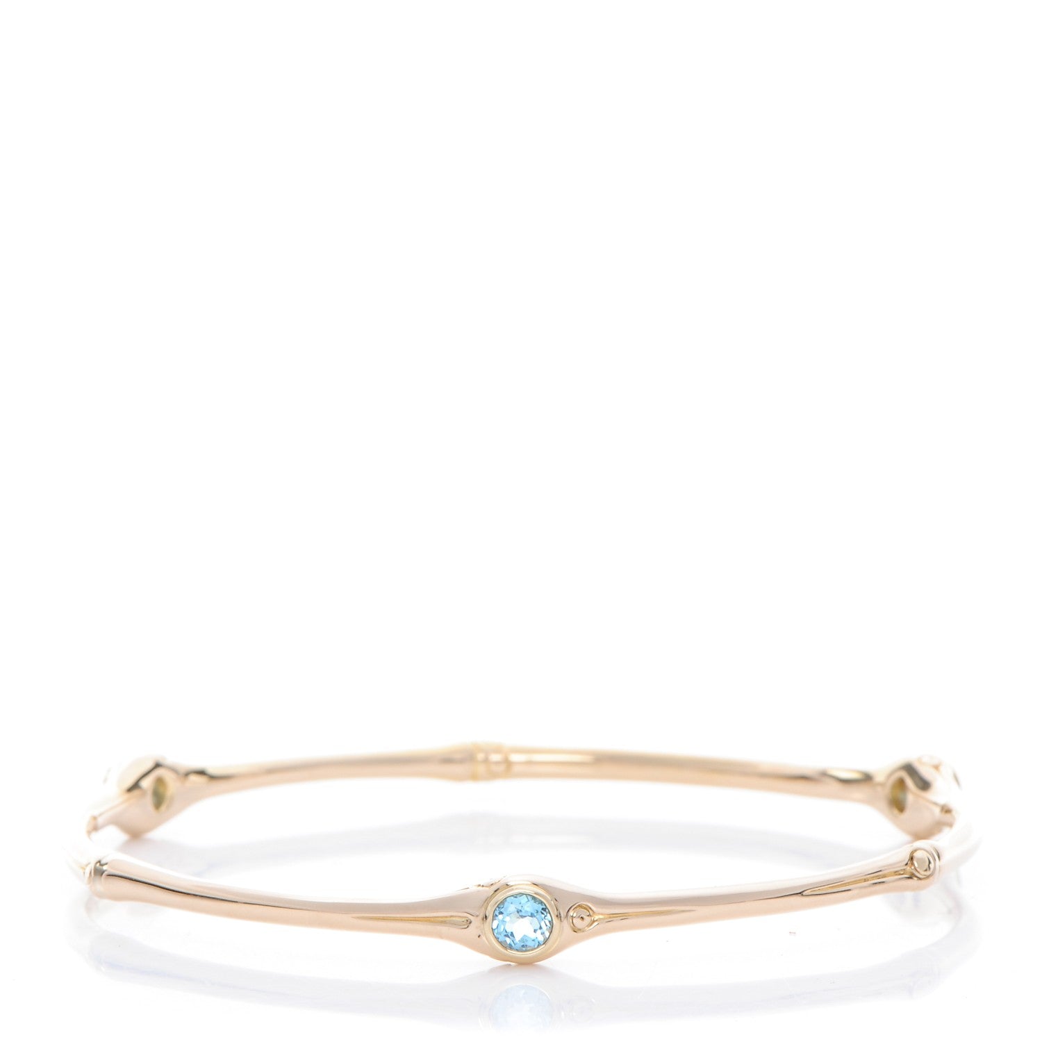 John Hardy 18K Yellow Gold Blue Topaz Slim Bamboo Batu Bangle 1 of 5