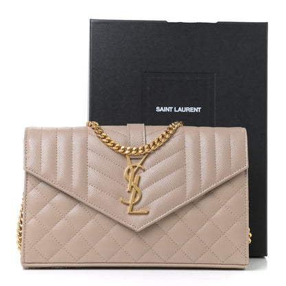 Saint Laurent Grain De Poudre Mixed Matelasse Triquilt Monogram Chain Wallet Dark Beige 11 of 11