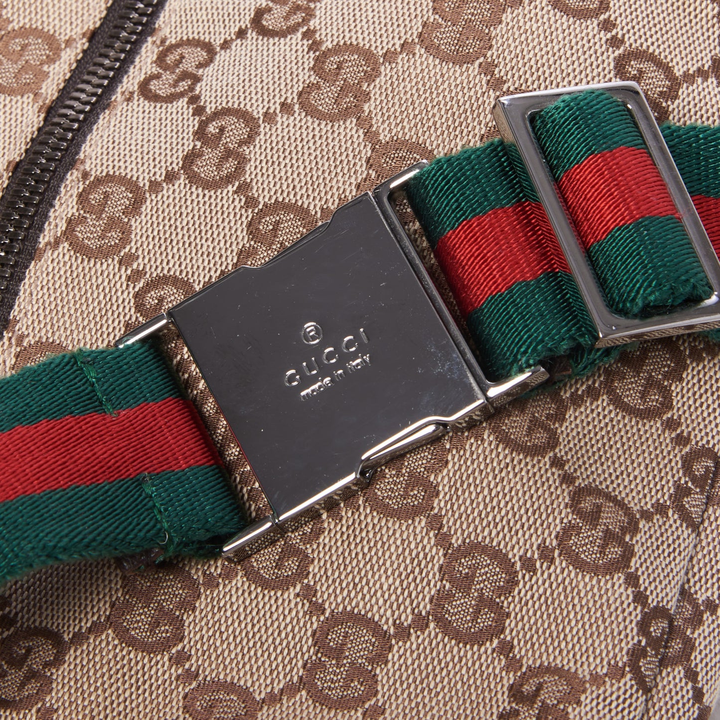 GG Monogram Web Double Pocket Belt Bag Dark Brown