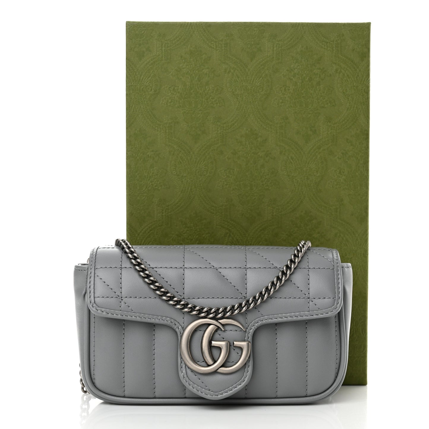 Calfskin Matelasse Aria Super Mini GG Marmont Shoulder Bag Deep Grey
